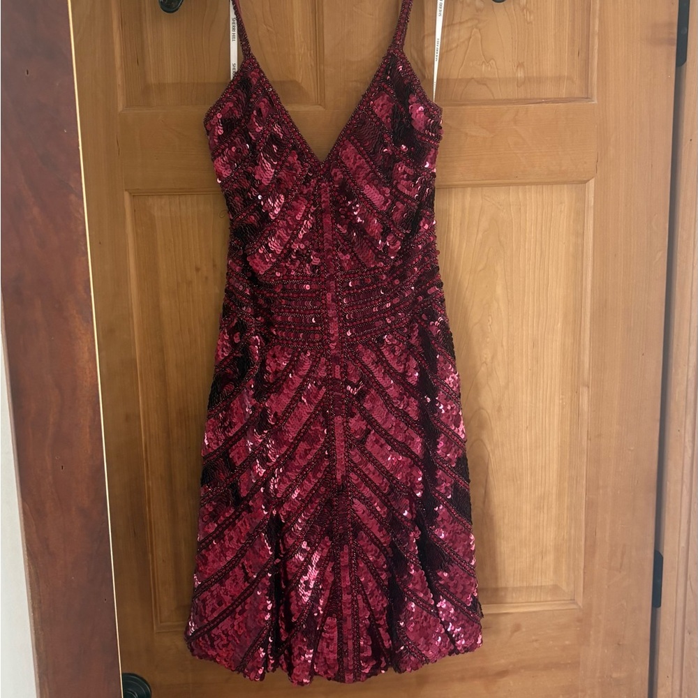 Sherri Hill Elegant Sequin Burgundy Dress